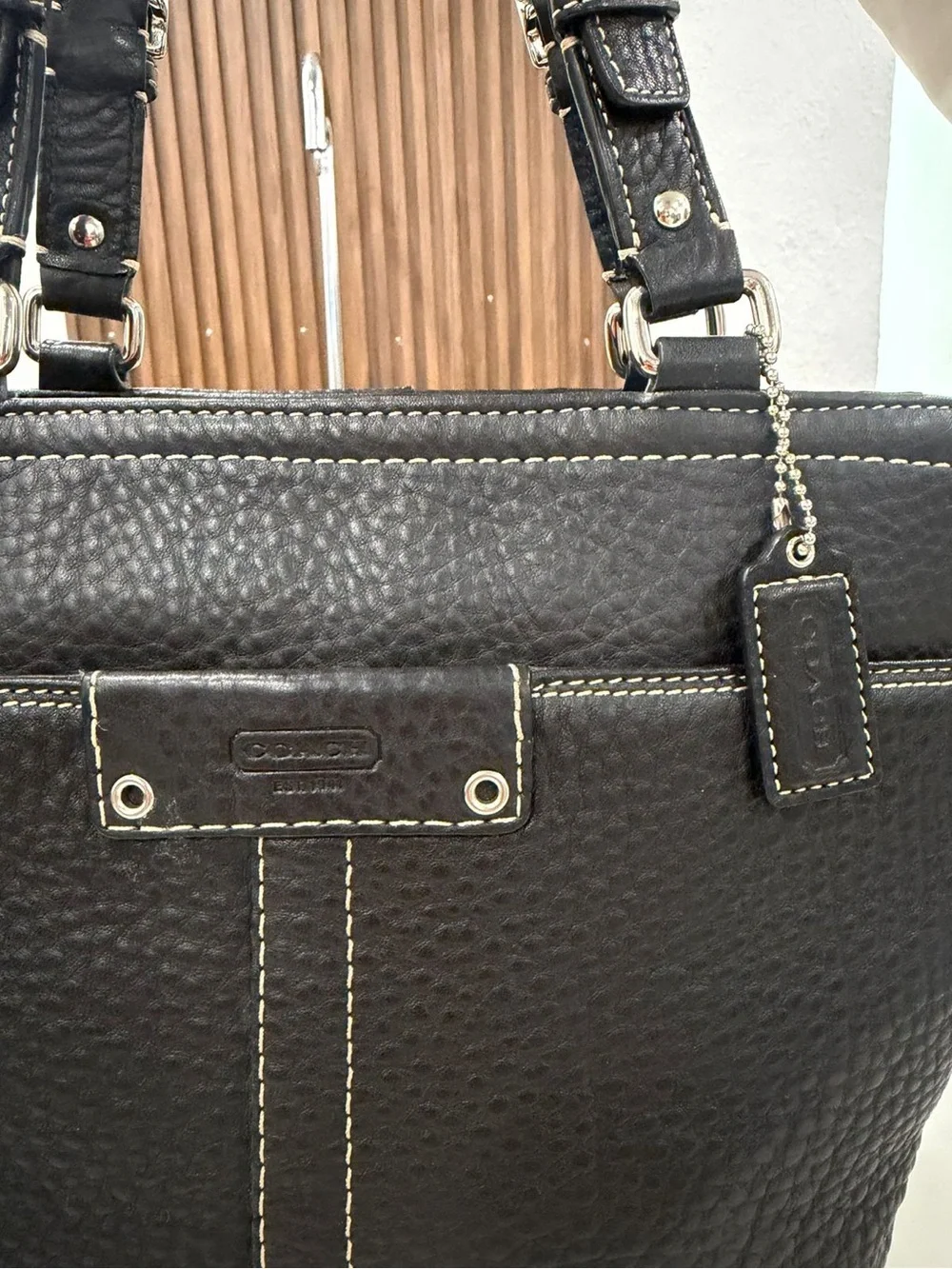 Coach Hamilton Black Pebbled Leather Tote Shoulder Handbag Women’s Purse #F13089